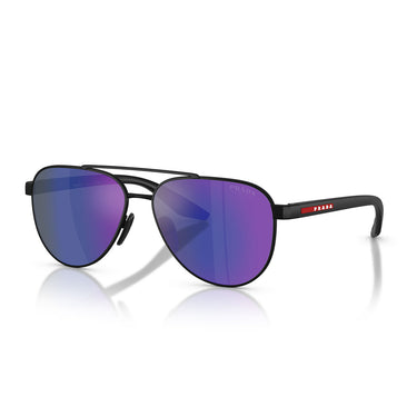 Prada Occhiali da Sole PSA52S DG005U Linea Rossa Nero Effetto Gommato Blu Scuro Specchiato Viola Unisex 2