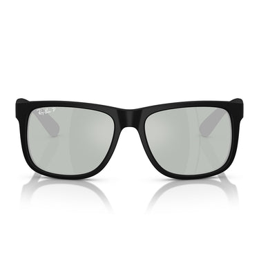 Ray-Ban Lunettes de Soleil RB4165 622 Y4 Justin Caoutchouc Noir Vert Miroir Gris Unisexe Polarisées