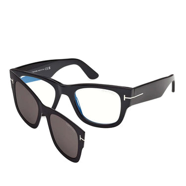 Tom Ford Occhiali da Vista FT6099-B 001 Nero Lucido/Trasparente con Clip Grigio Fumo Uomo