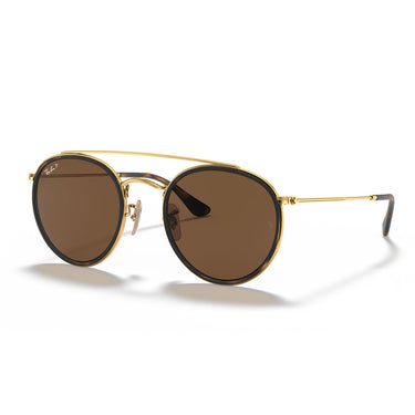 Ray-Ban Occhiali da Sole RB3647N 001 57 Round Double Bridge Oro Arista Marrone B-15 Unisex Polarizzati  2
